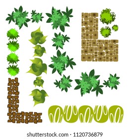 Trees top view.Different trees, plants vector set for architecture or landscape design.Landscaping symbols set isolated on white