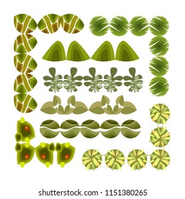 Trees top view.Different trees, plants vector set for architecture or landscape design.Landscaping symbols set isolated on white