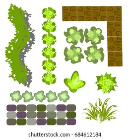 Trees top view.Different trees, plants vector set for architecture or landscape design.Landscaping symbols set isolated on white
