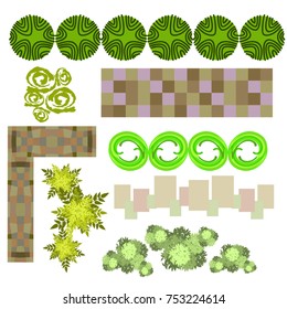 
Trees top view.Different trees, plants vector set for architecture or landscape design.Landscaping symbols set isolated on white