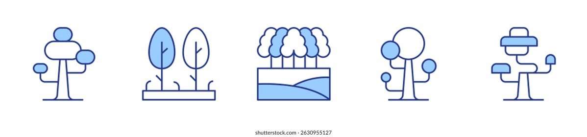 árvores, árvores, florestas. Ilustração de vetor de Ícone de Floresta. Estilo Duotônico da Linha. Traçado editável.