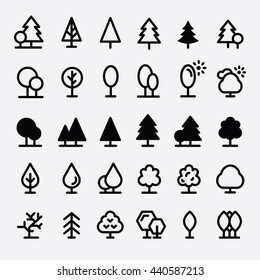 Trees and tree icon set vector collection. Forest, Park, Nature and Pine icons.