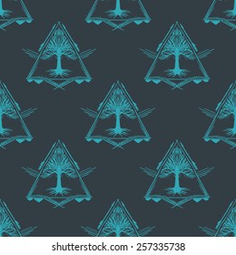 Trees and triangles. Vector seamless pattern 