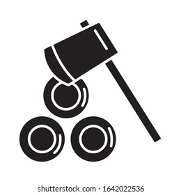 trees trunks cutting deforestation with ax flat style icon vector illustration design