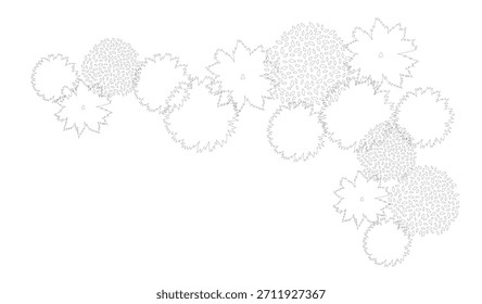 Árboles para planificación urbanística y Planes arquitectónicos. Vector de contorno para diseño paisajístico y séquito exterior.