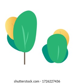 Trees vector or abstract shrub bush leaves flat cartoon illustration isolated on white background