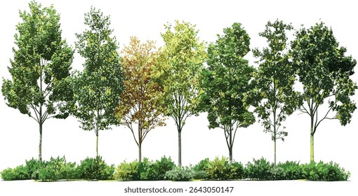 Trees vector clipart greenery gardening transparent backgrounds, nature illustration, green leaves, plants, outdoor scenes, botanical design, tree icons, environmental graphics