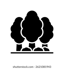 Trees Vector for Forest and Nature Conservation Themes – Woodland illustration, green landscape icon, reforestation symbol. Glyph Icon
