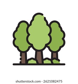 Trees Vector for Forest and Nature Conservation Themes – Woodland illustration, green landscape icon, reforestation symbol. Filled Line Icon - Powered by Shutterstock - Get 15% off with code: PIKWIZARD15