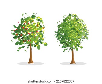 Trees vector graphic green isolated cut out object on white background illustration, abstract cartoon plant leaves clipart closeup modern design
