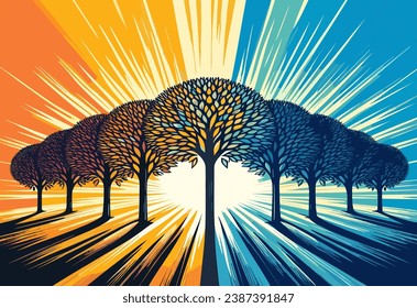 Trees , vector graphics,illustrations, coloring, nature 