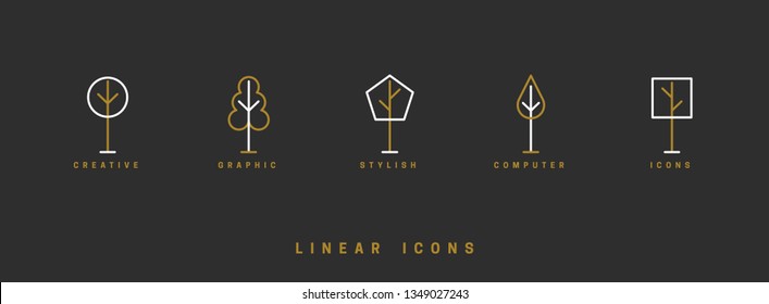 Trees, vector icon set. Collection in linear style, illustration.