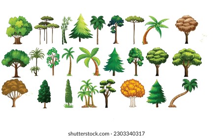 trees vector illustration on white background, plants, green tree