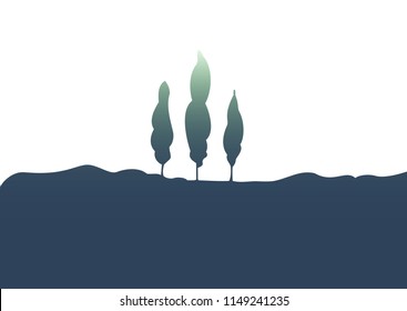 TREES VECTOR LANDSCAPE SILHOUETTE isolated on white background