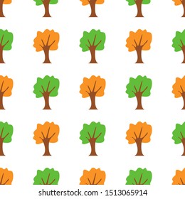 Trees vector pattern. seamless green and yellow oak tree pattern for textile autumn background