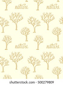 Trees. Vector seamless pattern.  Natural hand drawn background with forest
