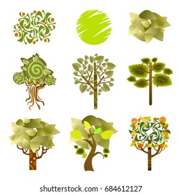 Trees view. Different trees, plants vector set for architecture or landscape design. Landscaping symbols set isolated on white