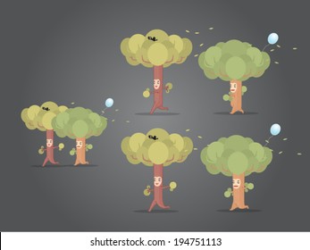 Trees walking animations cartoon vector