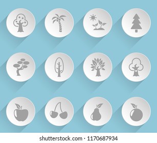 trees web icons on light paper circles