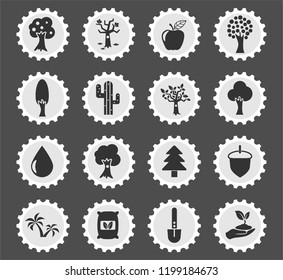 trees web icons stylized postage stamp for user interface design