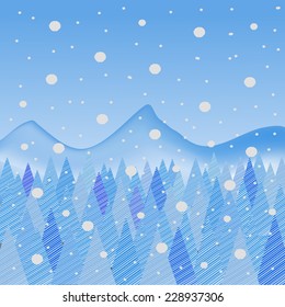 trees in winter time in mountains illustration