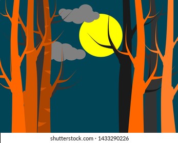 
Trees without leaves at night with a full moon