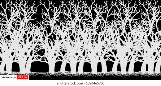 Trees without leaves. Silhouette isolated white on a black background. vector illustration.