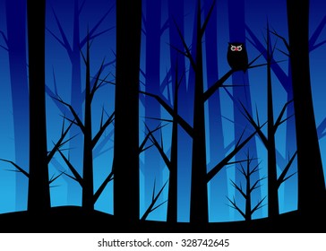 Trees in the wood and an eagle owl