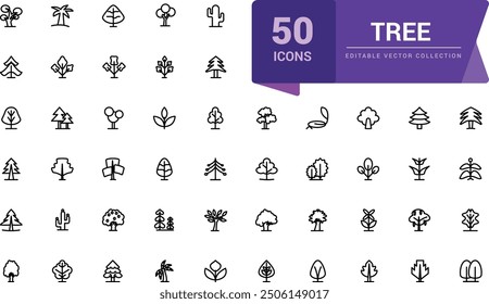 Trees and wood icon collection. Pixel perfect, minimalistic web and UI icon. Outline icon collections. Editable vector illustration.
