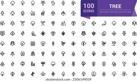 Trees and wood icon collection. Pixel perfect, minimalistic web and UI icon. Outline icon collections. Editable vector illustration.