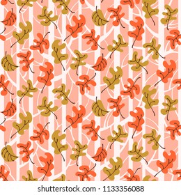 Trees woods seamless stripes pattern. Forest trees with birds, branches and leaves 