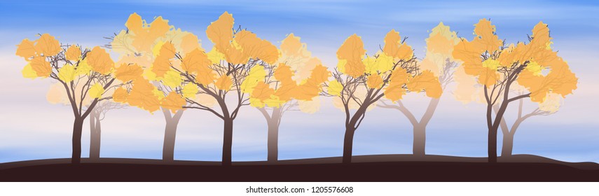 Trees with yellow foliage against the blue sky, vector illustration, EPS10