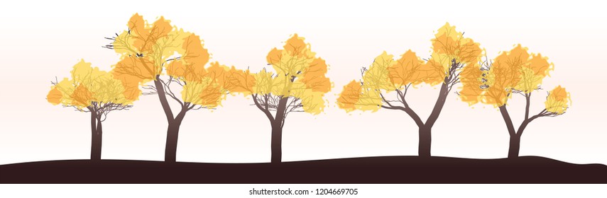 Trees with yellow foliage on a light background, vector illustration, EPS10