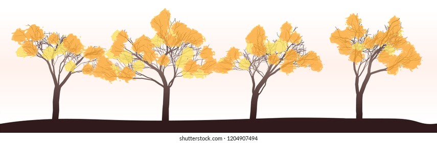 Trees with yellow foliage on a light background, vector illustration, EPS10