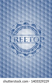 Treetop blue badge with geometric pattern background. Vector Illustration. Detailed.