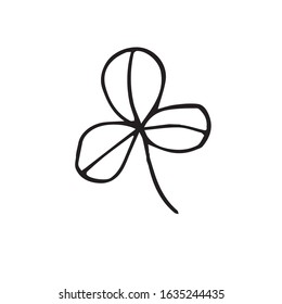 Trefoil clover single. Doodle style. St. Patrick's Day Decoration.Hand-drawn. Black line.  Vector isolated on a white background.