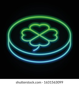 Trefoil coin icon in nolan neon colorful style. Simple thin line, outline vector of saint patrick's day for ui and ux, website or mobile application