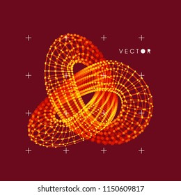 Trefoil knot. Vector illustration consisting of points and lines. 3D grid design. Molecular grid. 3D Technology style.