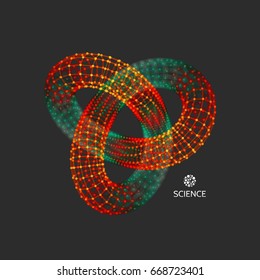 Trefoil knot. Vector illustration consisting of points and lines. 3D grid design. Molecular grid. 3D Technology style.