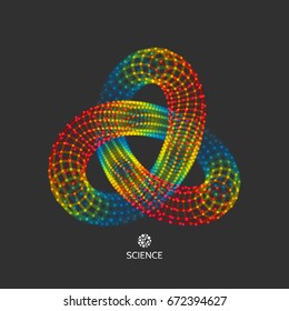 Trefoil knot. Vector illustration consisting of points and lines. 3D grid design. Molecular grid. 3D Technology style.