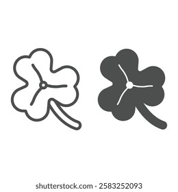 Trefoil leaf clover line and solid icon, saint Patrick day concept. Vector graphics. Leaf with three pestle sign on white background, outline style icon for mobile or web design