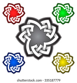Trefoil logo template in Celtic knots style. Stylish tattoo symbol. Silver ornament for jewelry design and samples of other colors.