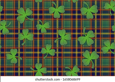 Trefoil on the background of Antrim tartan for St. Patrick's Day decoration 