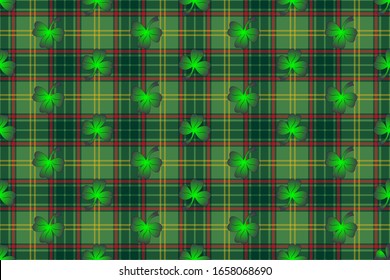 Trefoil on the background of Armagh tartan for St. Patrick's Day decoration 