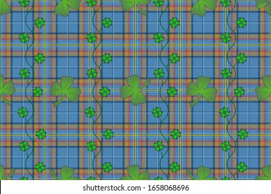 Trefoil on the background of Cian tartan for St. Patrick's Day decoration 