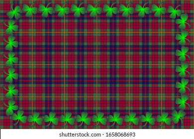 Trefoil on the background of Clare tartan for St. Patrick's Day decoration 