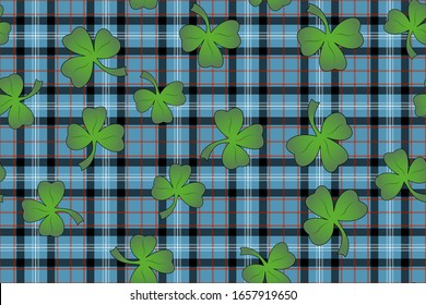 Trefoil on the background of Fitzgerald tartan for St. Patrick's Day decoration