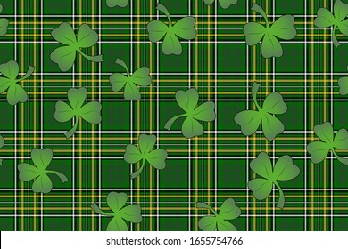 Trefoil on the background of Ireland tartan for St. Patrick's Day decoration 