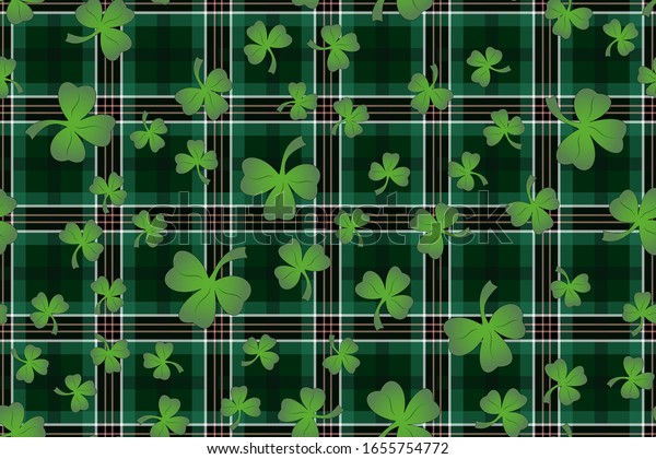 Trefoil on the background of Ireland tartan\
for St. Patrick\'s Day decoration\
