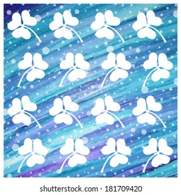 Trefoil pattern. Blue and violet watercolor on white background.